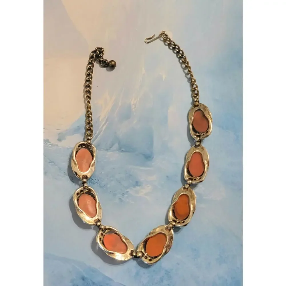 Vintage‎ Mid-Century Adjustable Necklace Rhinestones Rust Red 15